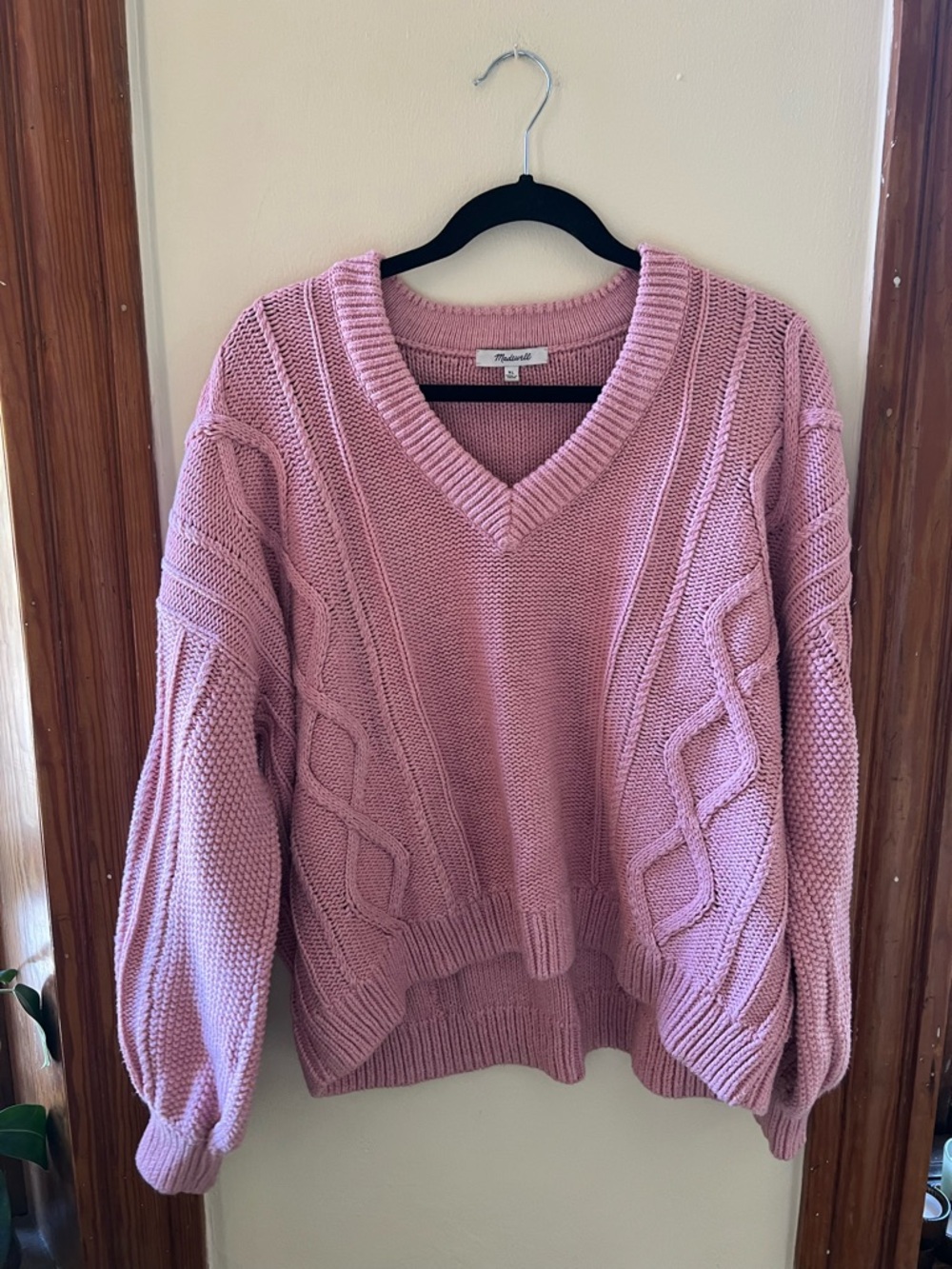 Madewell Dusty Pink Cable V-Neck Sweater size XL